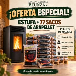Estufa pellet 9kW Stove Canadian+77 sacos de Arapellets