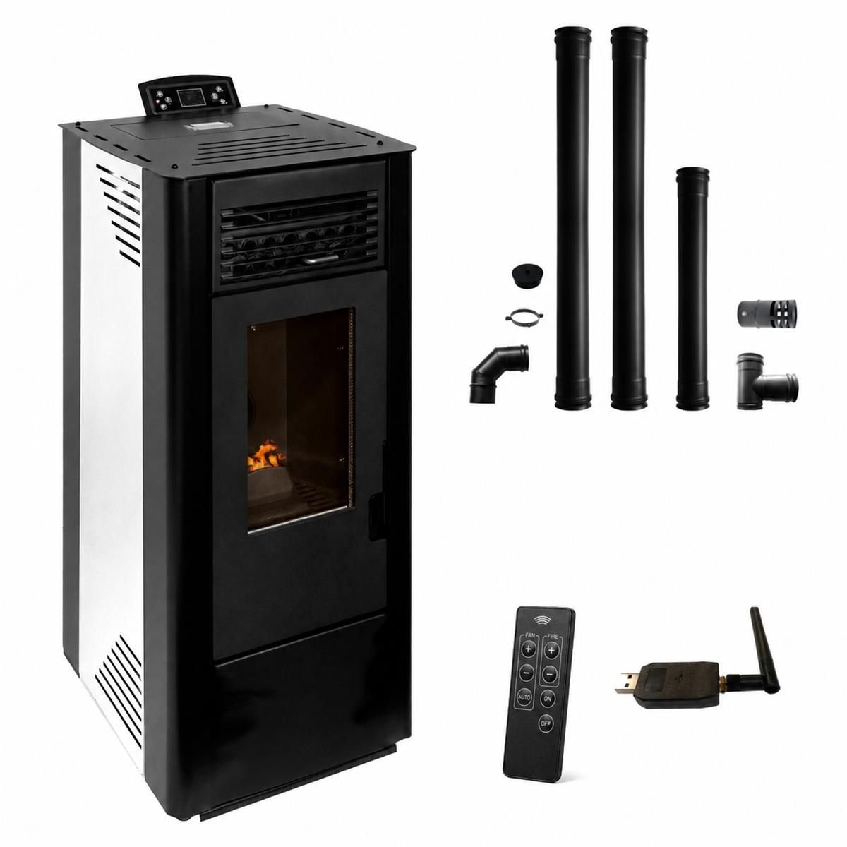 Estufa de pellets 11 kw a++ 92% con Wi-Fi y kit de instalación para 255 m