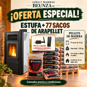Estufa de pellets 11 kW+77 sacos de pellet en Oferta