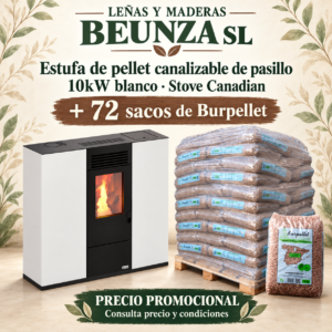 Estufa de pellet canalizable de pasillo 10kW + 72 sacos de Burpellets