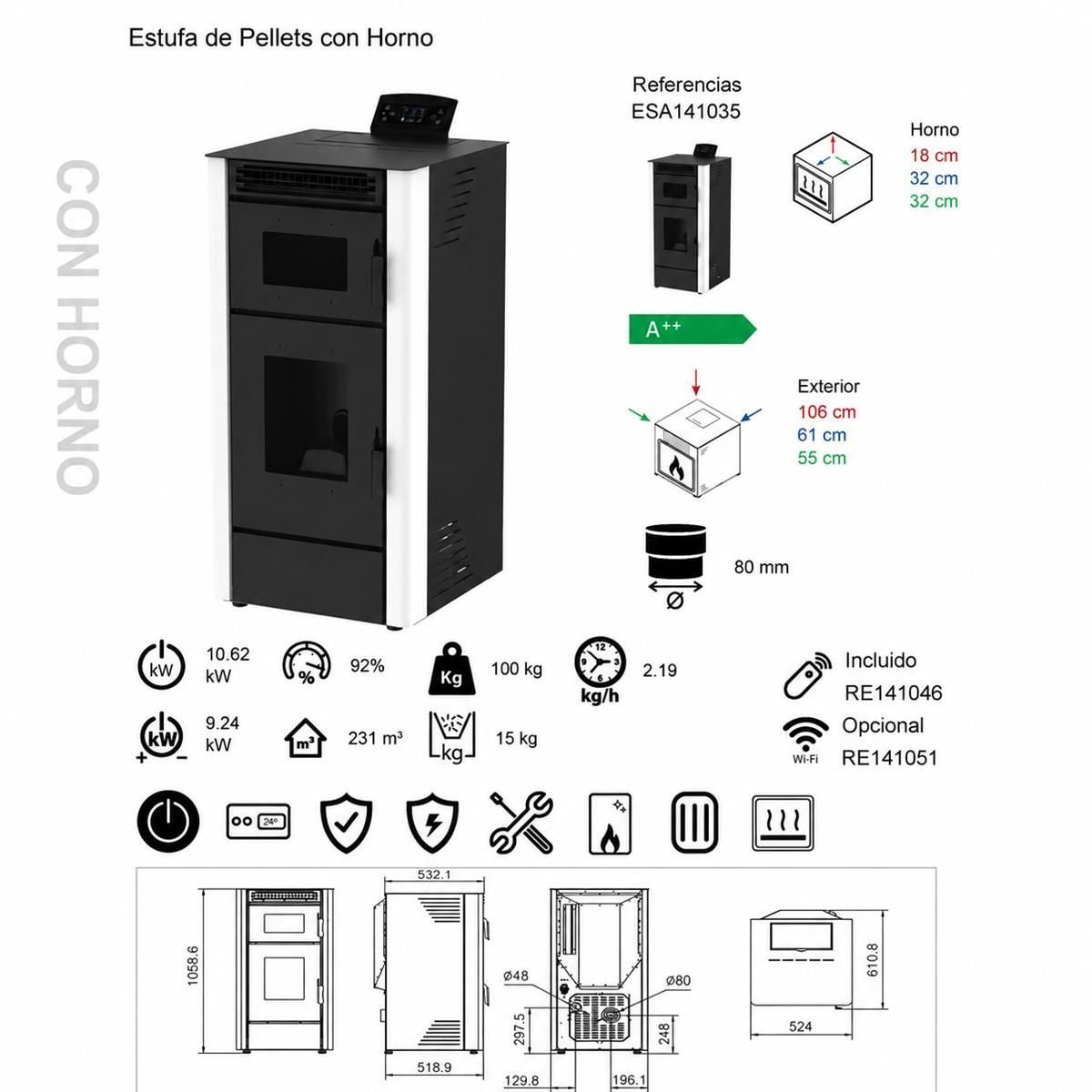 Estufa de pellets con horno de 10 kw a++ 92% para 231 m³ - Imagen 5