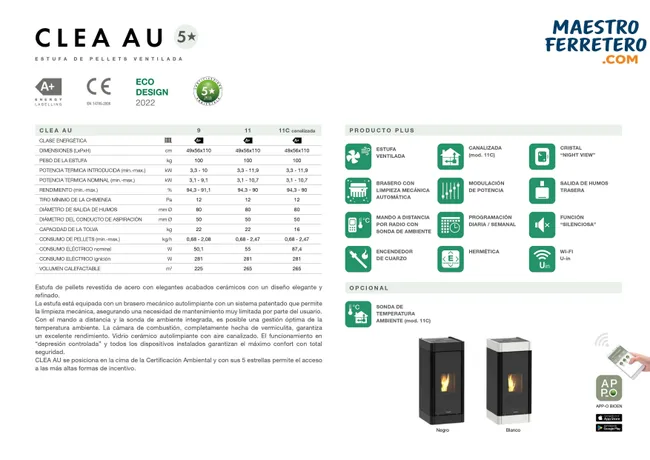 Estufa de Pellets Canalizable CLEA AU de 11 kW Blanca - Imagen 5